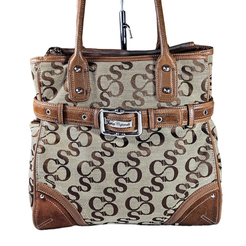 Vintage Sophia Caperelli Signature Tote Bag Canvas With Suede Trim